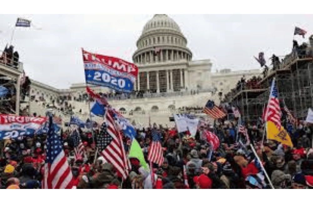 an illustration of a crowd urged on roads because of the roger stone video. 