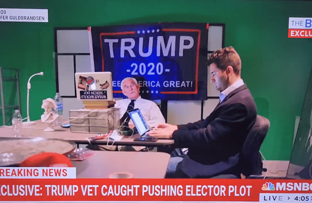 an illustration of a roger stone video. 