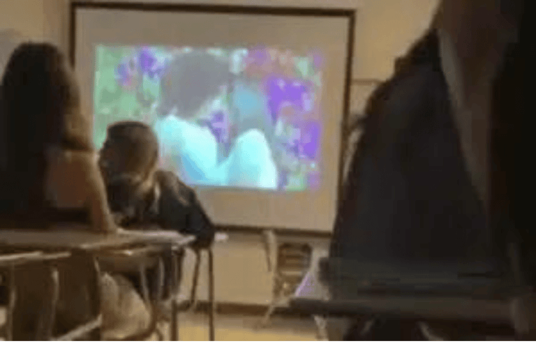 Teacher Betty Huntington's video started getting viral study was replaced with the pride video.