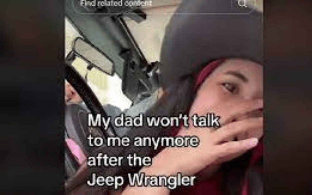 an illustration of a jeep wrangler girl viral video. 